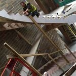modern geometrical stair being installed