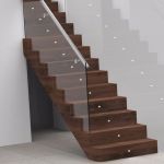 Render - designer Walnut Stair with glass balustrade